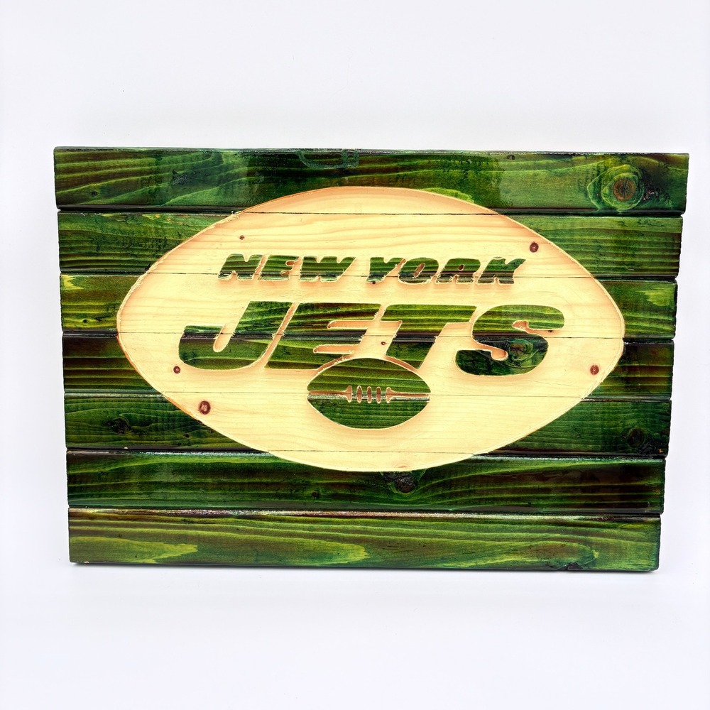 New York Jets NFL Rustic Wood Slat Wall Art Sign Plaque Green Handmade Decor